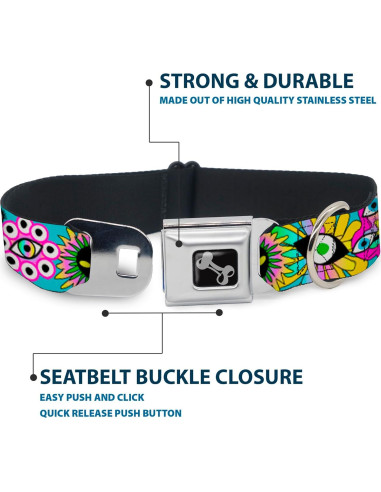 Collar para Perros Buckle-Down, Flores Alienígenas Aqua 24.1-33 cm