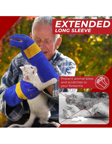Guantes de Manejo de Animales HANDLANDY - Protección a Prueba de Mordeduras y Espinas - Talla Única 35.56 cm - Azul Real