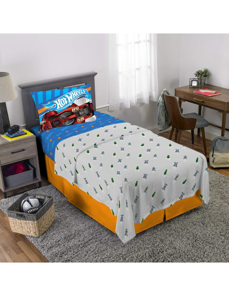 Juego de Sábanas Twin Franco Hot Wheels 3 Piezas Microfibra Juego de Sábanas Twin Franco Hot Wheels 3 Piezas Microfibra