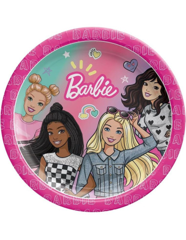 Suministros Fiesta Cumpleaños Barbie - 16 Platos, 16 Servilletas, Stickers
