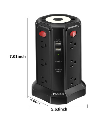 Protector de Sobretensión PASSUS 16 Pies con USB C y Luz Nocturna