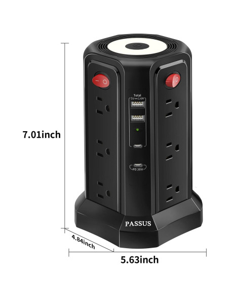 Protector de Sobretensión PASSUS 16 Pies con USB C y Luz Nocturna Protector de Sobretensión PASSUS 16 Pies con USB C y Luz Nocturna