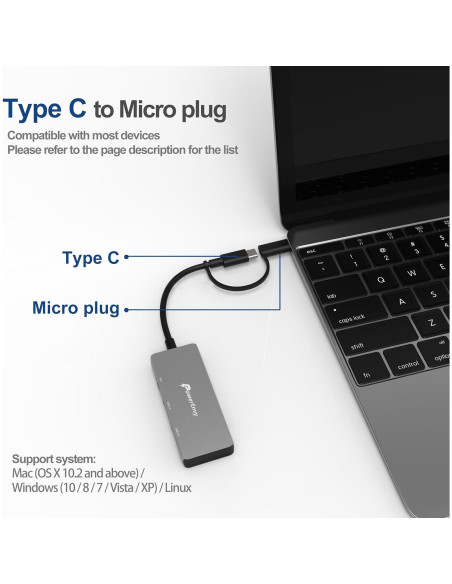 Adaptador Hub USB-C PowerEnvy 3 Puertos 100W Carga Rápida Adaptador Hub USB-C PowerEnvy 3 Puertos 100W Carga Rápida