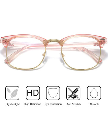 Gafas Semirimless AISSWZBER Vintage Rosa y Dorado