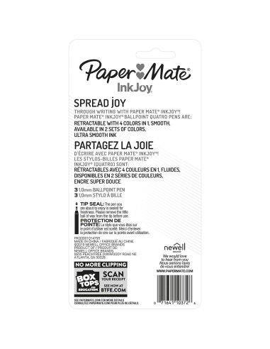 Bolígrafos retráctiles Paper Mate InkJoy Quatro, 3 unidades, punta media