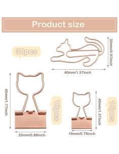 Eersida 55 Piezas Clips de Papel en Forma de Gato Oro Rosa 2
