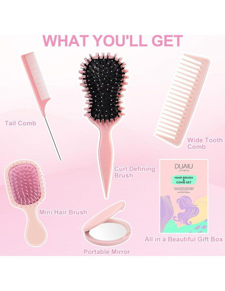 Set de 5 Cepillos y Peines DUAIU para Cuidado del Cabello Rosa Set de 5 Cepillos y Peines DUAIU para Cuidado del Cabello Rosa