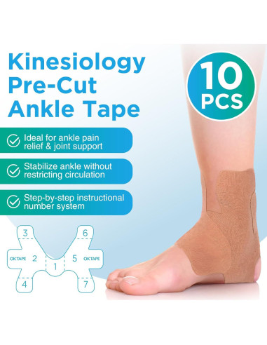 Cinta Kinesiológica para Tobillo CINTA OK Beige 10 Pcs