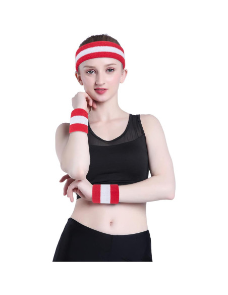 Diadema deportiva ONUPGO para sudor - 20 cm, algodón, rojo/blanco Diadema deportiva ONUPGO para sudor - 20 cm, algodón, rojo/blanco