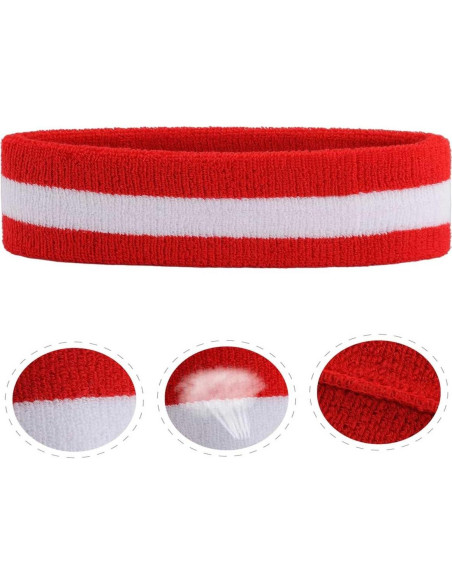 Diadema deportiva ONUPGO para sudor - 20 cm, algodón, rojo/blanco Diadema deportiva ONUPGO para sudor - 20 cm, algodón, rojo/blanco