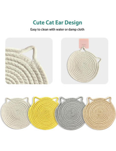 Trivets Redondos de Algodón UKJENT - 4 Pcs en Forma de Gato 2