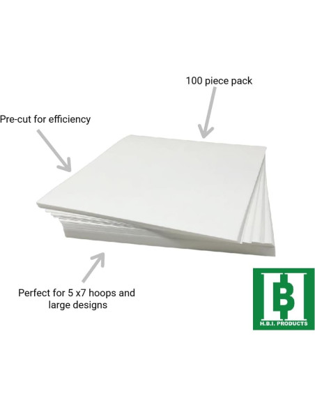 Estabilizador Tear Away H.B.I. 10"x12" 100 hojas 0.48 kg Estabilizador Tear Away H.B.I. 10"x12" 100 hojas 0.48 kg