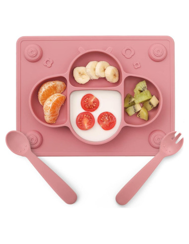 Set de Platos de Silicona con Ventosas ROCCED para Bebé - Malva