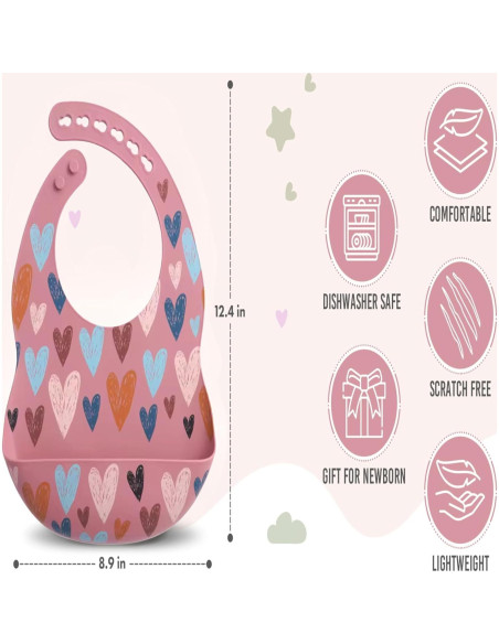 Baberos de silicona BPA Free con estuche de viaje - Corazones Rosa Baberos de silicona BPA Free con estuche de viaje - Corazones Rosa