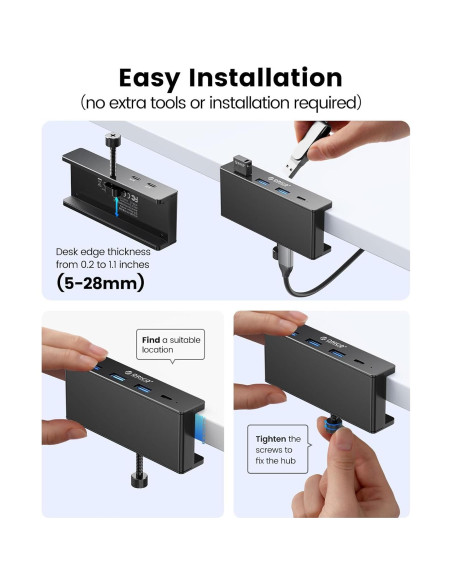 Hub USB 3.0 ORICO con Abrazadera y Puerto USB-C Negro Hub USB 3.0 ORICO con Abrazadera y Puerto USB-C Negro