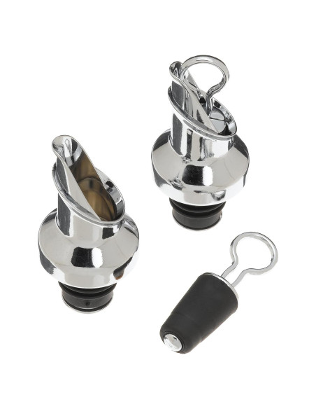 Juego de 2 Vertedores y Tapones de Vino Prodyne - Metal Cromado Juego de 2 Vertedores y Tapones de Vino Prodyne - Metal Cromado