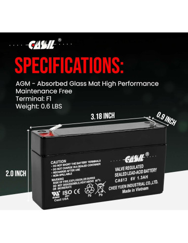 Batería de Alarma Casil 6V 1.3Ah SLA Compatible GE 600-1054-95R