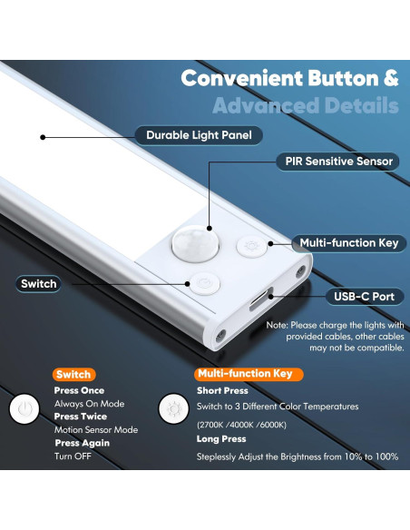 Luces Bajo Gabinete Brightever 20.32cm 68-LED Recargables Sensor Luces Bajo Gabinete Brightever 20.32cm 68-LED Recargables Sensor