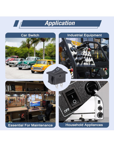 Interruptor Rocker VEXUNGA 12V 2 Pines SPST Negro 10A 5 Pcs