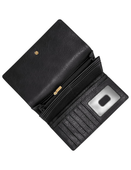 Billetera de Cuero para Mujeres Fossil Logan RFID Negra Billetera de Cuero para Mujeres Fossil Logan RFID Negra