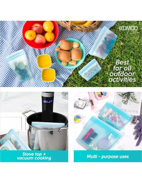 Bolsa de Silicona Reutilizable Xomoo 6 Pcs 600ml Azul Bolsa de Silicona Reutilizable Xomoo 6 Pcs 600ml Azul