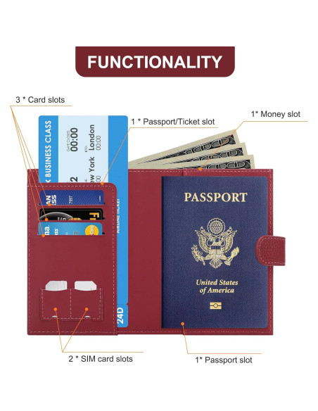 Funda de Pasaporte RFID DOB SECHS Cuero Rojo Delgado 10.5x14cm Funda de Pasaporte RFID DOB SECHS Cuero Rojo Delgado 10.5x14cm