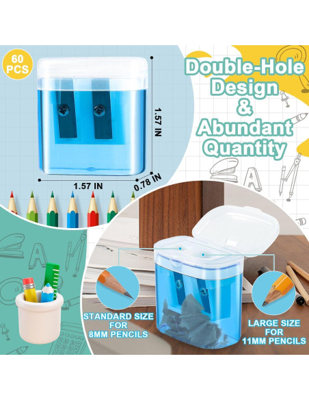 60 Sacapuntas Manuales ZIRSENG Doble Orificio Coloridos 60 Sacapuntas Manuales ZIRSENG Doble Orificio Coloridos