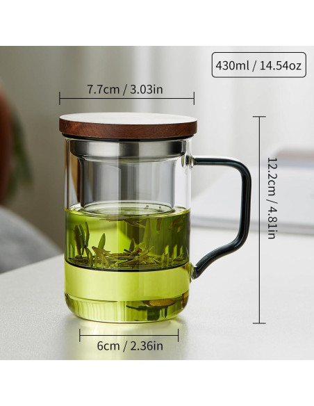Taza de Té de Vidrio DOPUDO con Infusor y Tapa 430ml Taza de Té de Vidrio DOPUDO con Infusor y Tapa 430ml