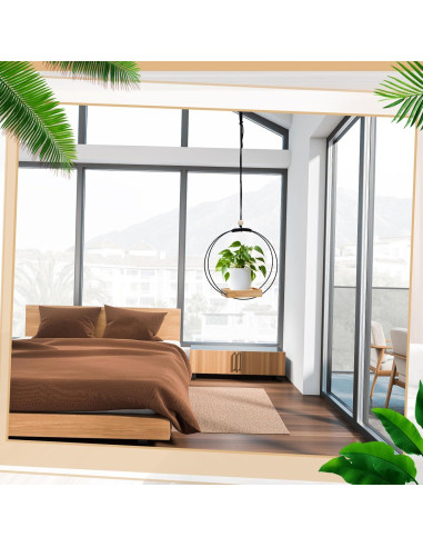 Soporte de Planta Colgante Geelin con Base de Madera - 2 Piezas