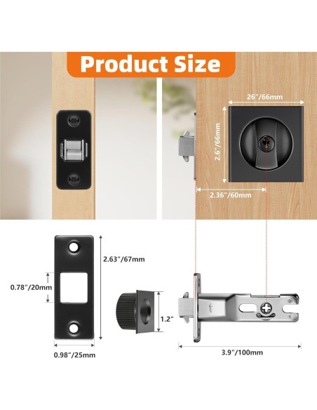 Cerradura de puerta corrediza Lipshome negra cuadrada Cerradura de puerta corrediza Lipshome negra cuadrada