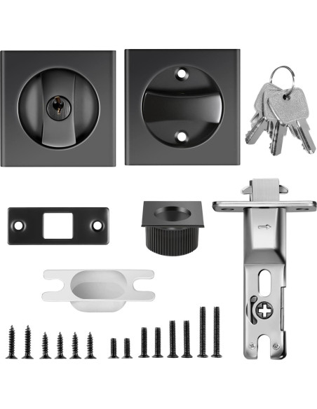 Cerradura de puerta corrediza Lipshome negra cuadrada Cerradura de puerta corrediza Lipshome negra cuadrada
