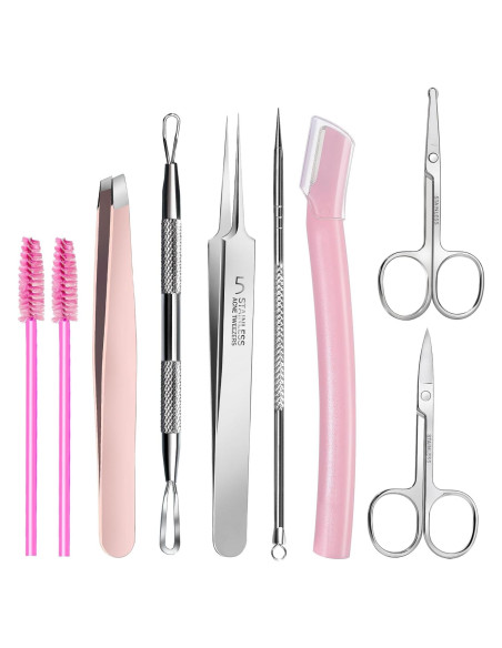 Kit de Herramientas Faciales Teenitor 9 en 1 con Pinzas y Tijeras Kit de Herramientas Faciales Teenitor 9 en 1 con Pinzas y Tijeras