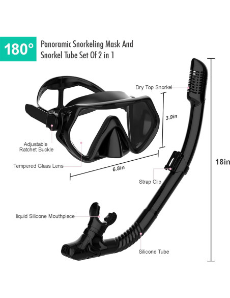 Conjunto de Snorkel JRing para Adultos - Máscara 180 y Snorkel Seco Conjunto de Snorkel JRing para Adultos - Máscara 180 y Snorkel Seco