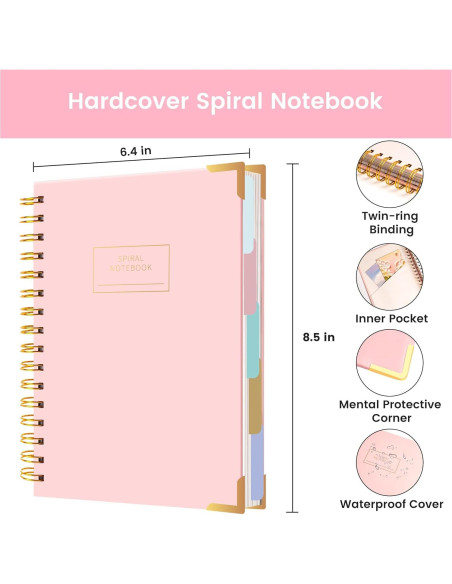 Cuaderno Espiral Tapa Dura Yoment A5 Rosa 200 Páginas Cuaderno Espiral Tapa Dura Yoment A5 Rosa 200 Páginas