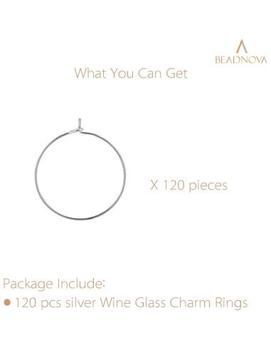 Anillos de Encanto para Copas de Vino BEADNOVA 120pcs 25mm Plateados