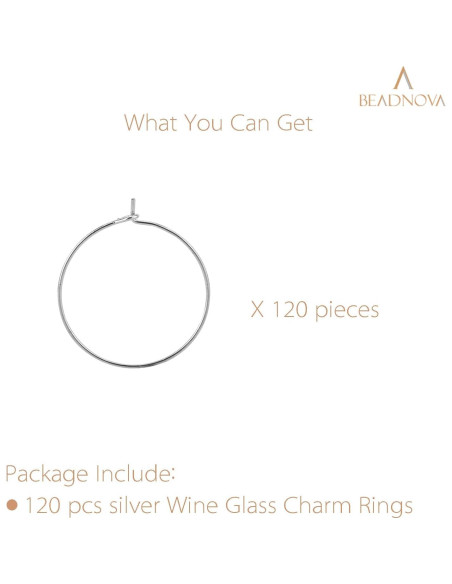 Anillos de Encanto para Copas de Vino BEADNOVA 120pcs 25mm Plateados Anillos de Encanto para Copas de Vino BEADNOVA 120pcs 25mm Plateados