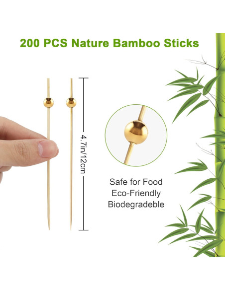 200 Palillos de Cóctel BEDEONE de Bambú 11.94 cm Dorado 200 Palillos de Cóctel BEDEONE de Bambú 11.94 cm Dorado