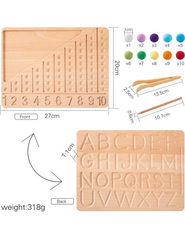Tablero Montessori Bopoobo Doble Cara - Juego de Conteo y Letras