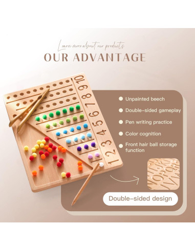 Tablero Montessori Bopoobo Doble Cara - Juego de Conteo y Letras