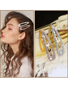 8 Clips para el Cabello Brillantes LOSANJI - Oro y Plata 2