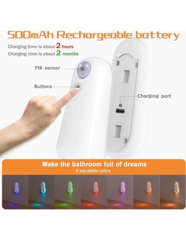 Luz de Inodoro LED VEEKI con Sensor de Movimiento 8 Colores