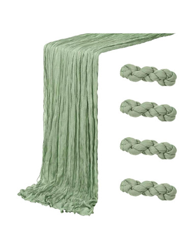 Caminos de Mesa de Gasa Verde Salvia 4 Piezas 3.05 m