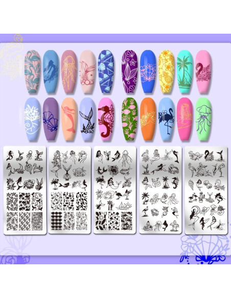Plantillas de Arte de Uñas PH PandaHall - 5 Piezas Sirena Plantillas de Arte de Uñas PH PandaHall - 5 Piezas Sirena