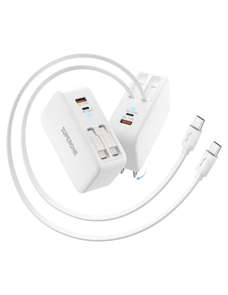 Cargador Retráctil 4 en 1 SUPERONE USB-C Doble 78W Cargador Retráctil 4 en 1 SUPERONE USB-C Doble 78W