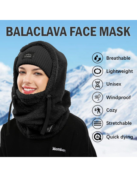 Pasamontañas de Invierno OWNGIGI Unisex Negro Talla Única Pasamontañas de Invierno OWNGIGI Unisex Negro Talla Única