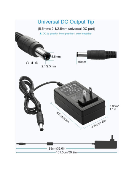 ALITOVE Adaptador AC/DC 12V 3A 36W 2-Pack para Dispositivos ALITOVE Adaptador AC/DC 12V 3A 36W 2-Pack para Dispositivos