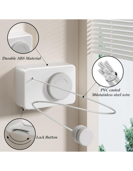 Cuerda de Ropa Retráctil Danpoo 4.2m Acero Inoxidable Cuerda de Ropa Retráctil Danpoo 4.2m Acero Inoxidable