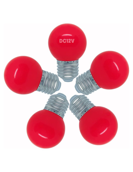 Bombilla LED E26 12V DC 1W Rojo - Paquete de 5 Bombilla LED E26 12V DC 1W Rojo - Paquete de 5