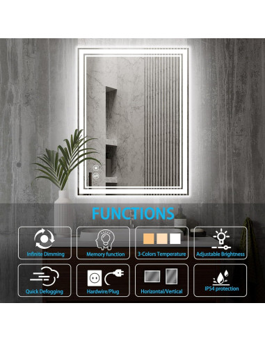 Espejo LED para Baño GETOVIN 20x28" 2 Paquete Anti-Niebla