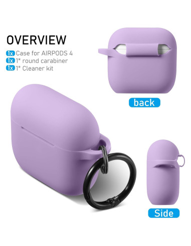 Funda de Silicona Maxjoy para AirPods 4ta Generación 2024 - Púrpura Lavanda con Kit de Limpieza